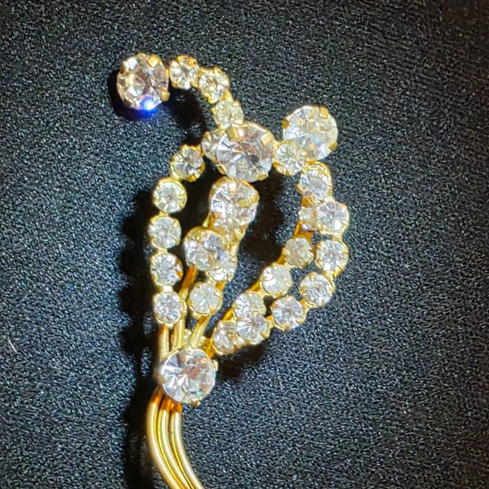 Made‎ in Austria Gold-Tone & Clear Rhinestone Floral Brooch Pin